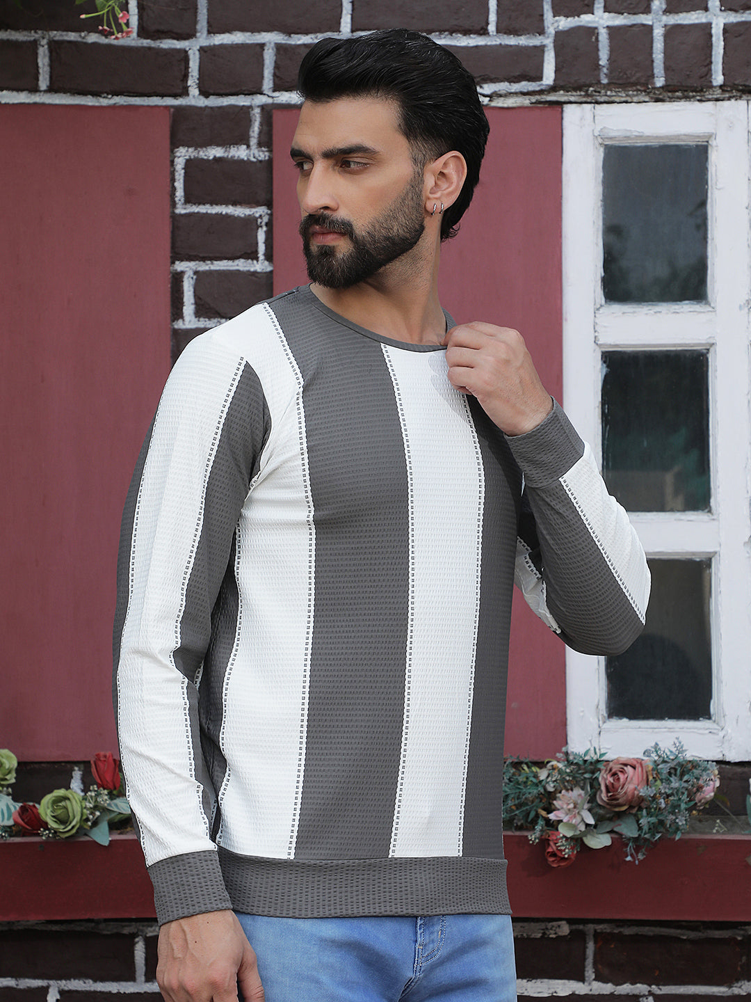 Grey Vertical Striped Sweatshirt