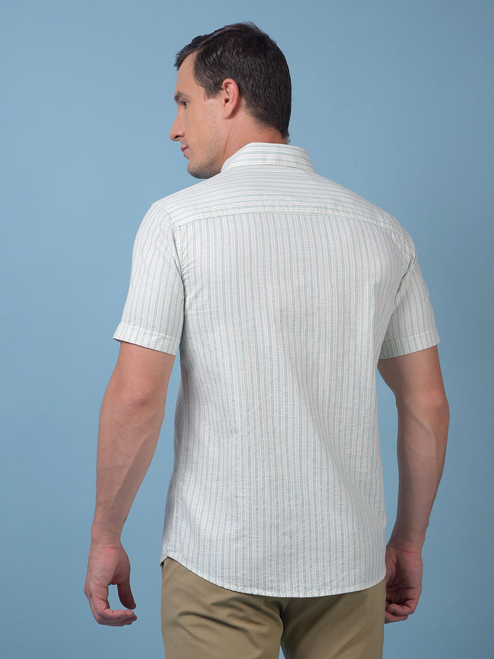 Green Vertical Stripes 100% Cotton Shirt