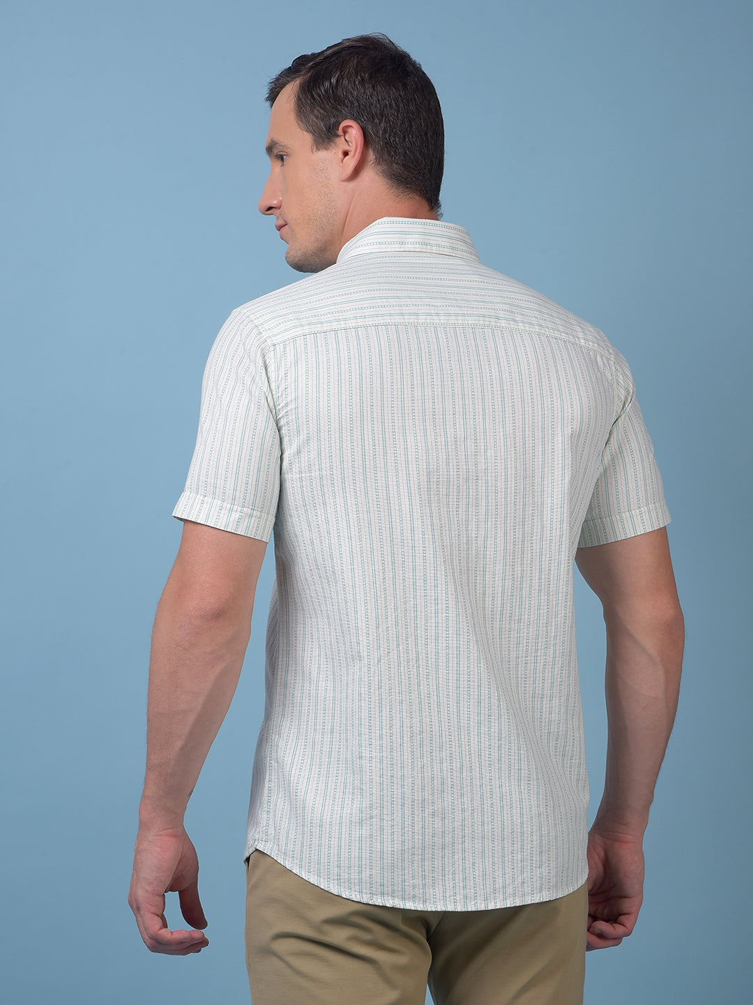 Green Vertical Stripes 100% Cotton Shirt