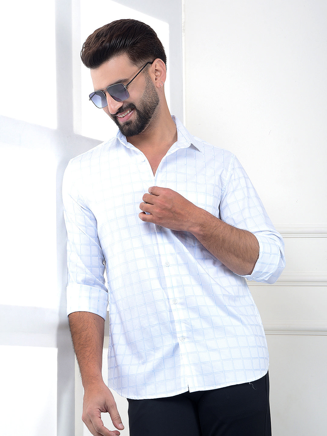 Blue Checked 100% Cotton Shirt