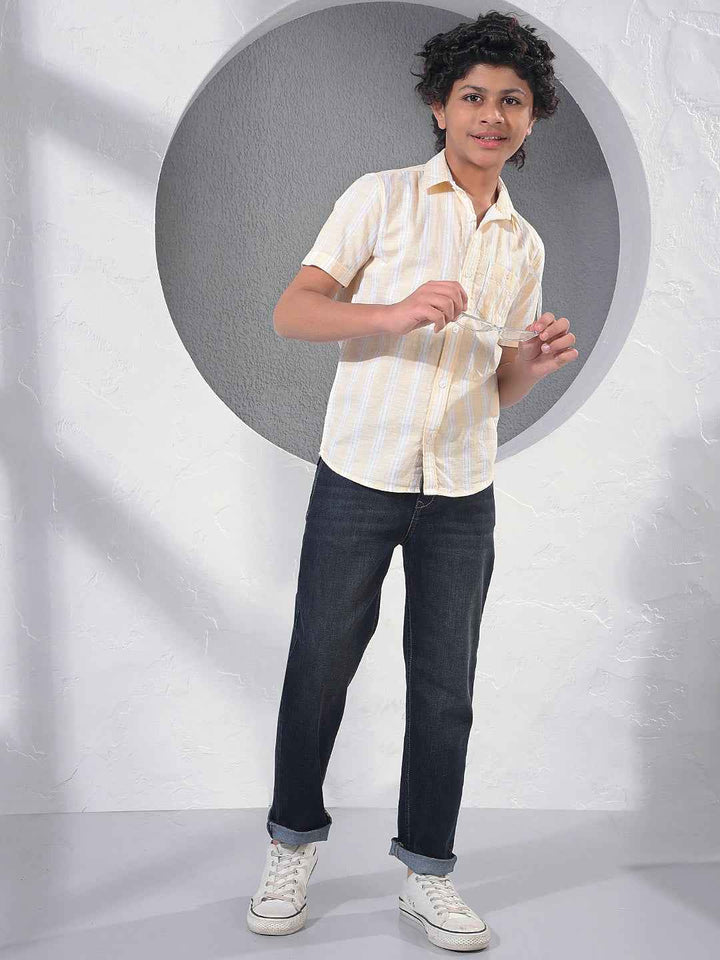 Yellow Vertical Stripes 100% Cotton Shirt