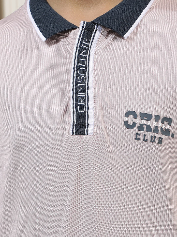 Pink Typographic Polo Neck T-Shirt