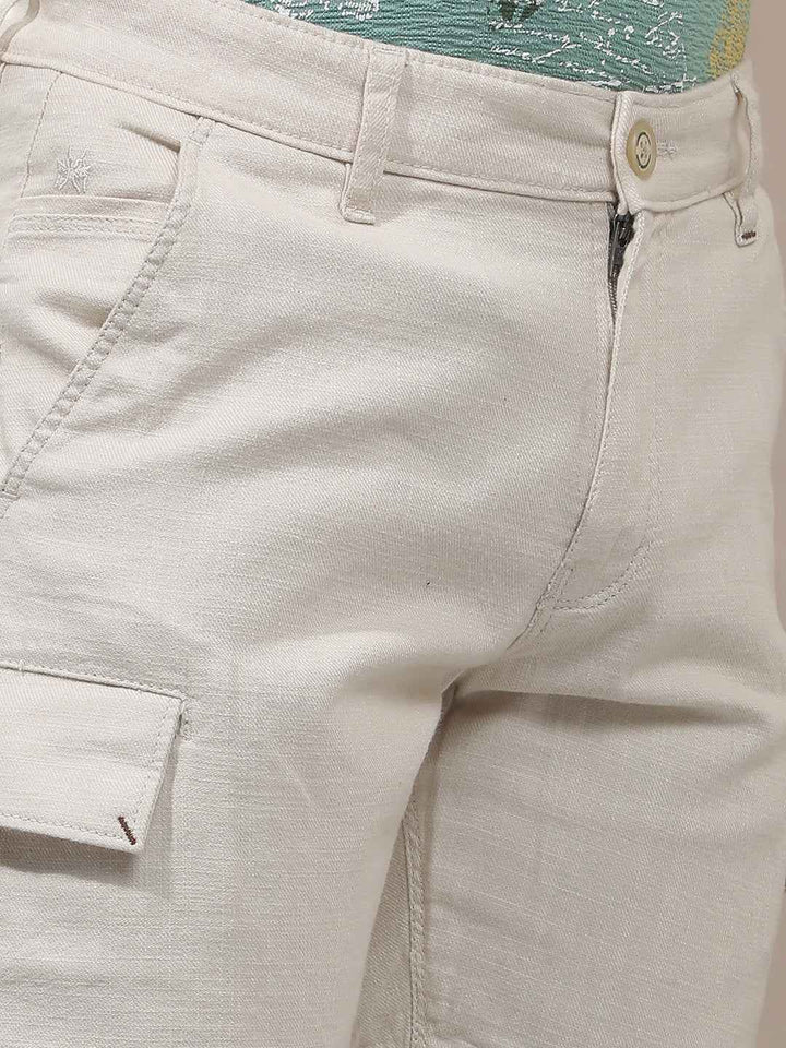 Beige 100% Cotton Cargo Shorts