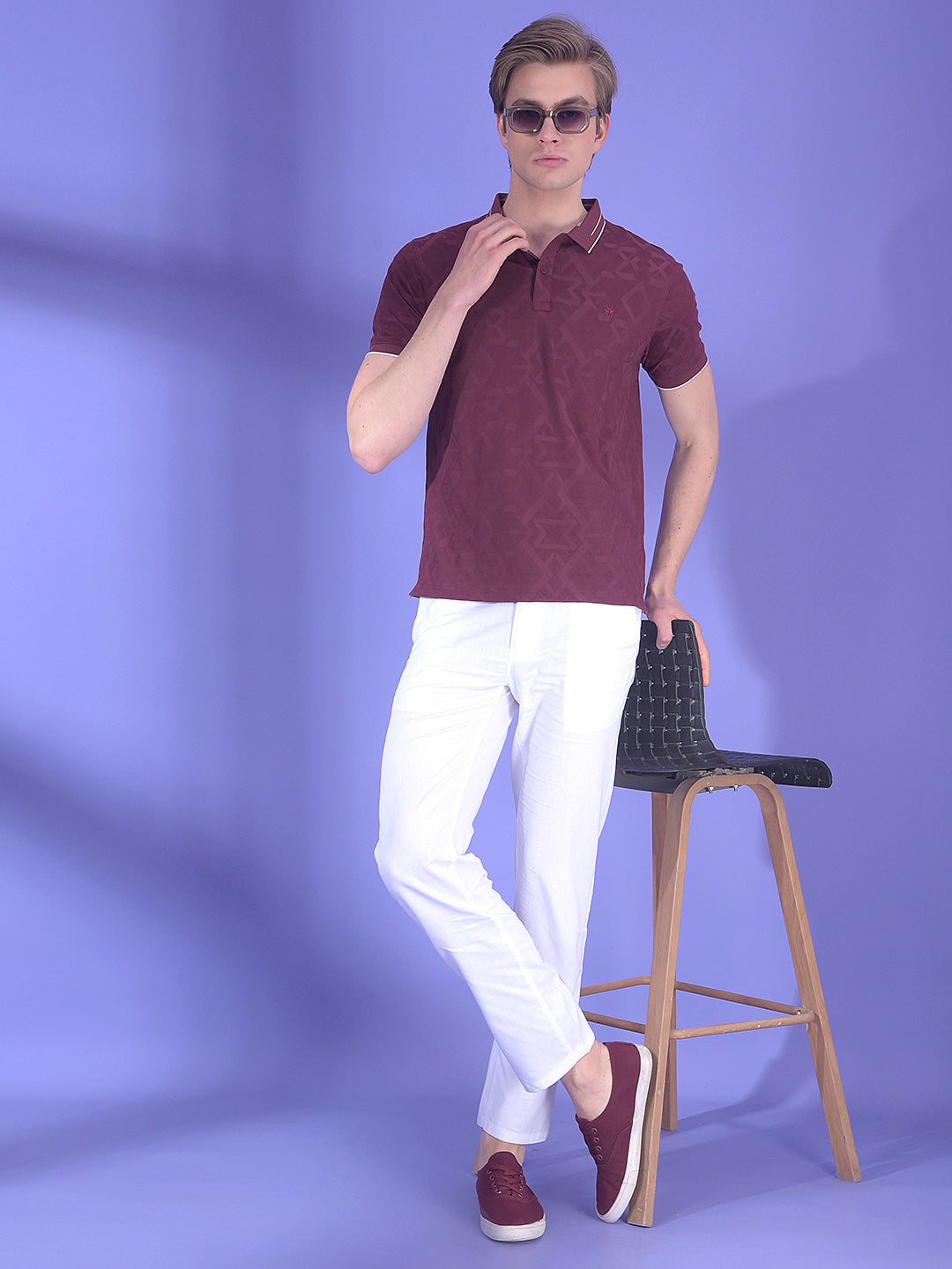 Maroon Jacquard Polo T-Shirt