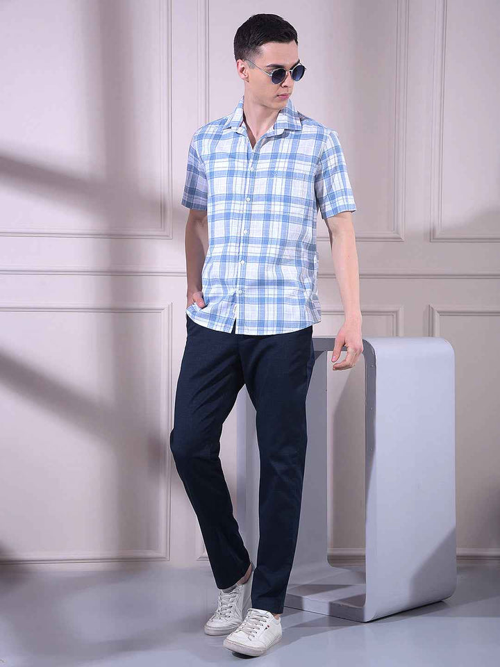 Blue 100% Cotton Checked Shirt