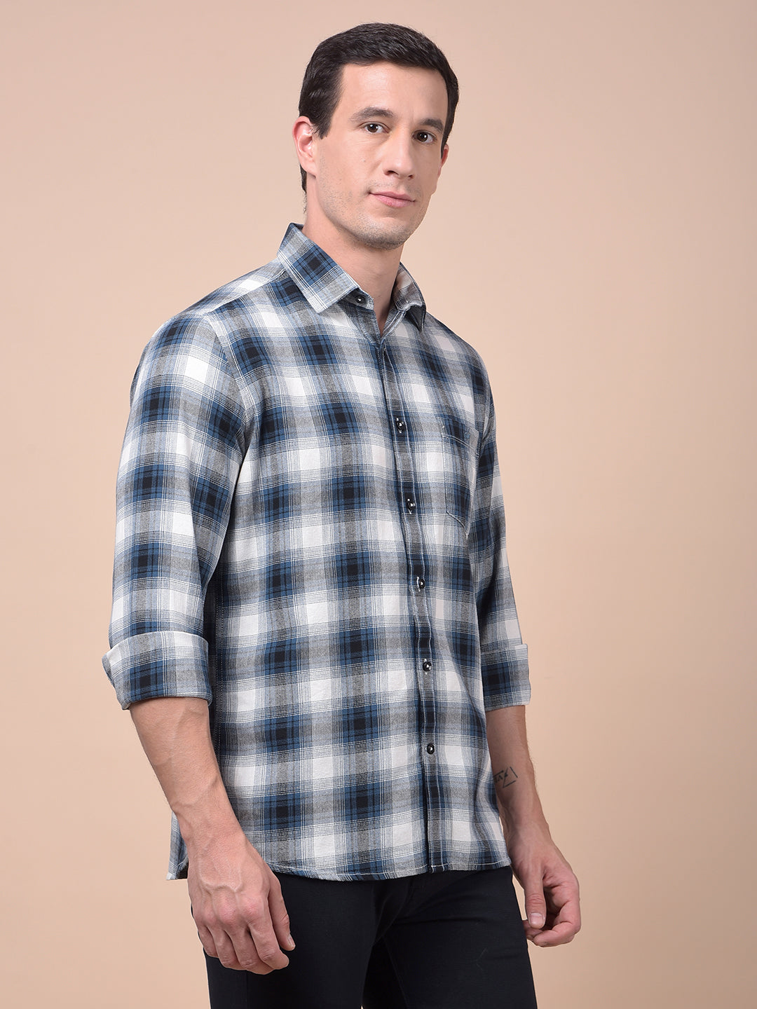 Blue Checked 100% Cotton Shirt