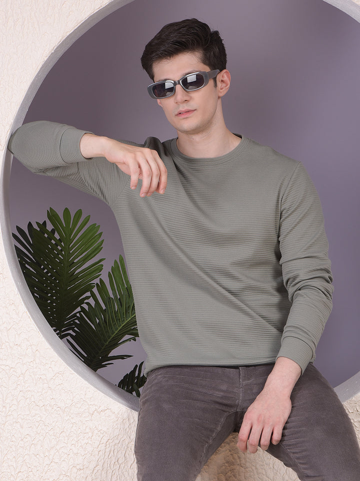 Lightweight Textured Knit Green Sweatshirt