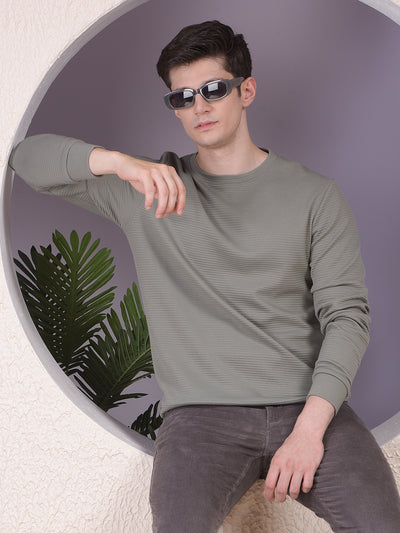 Lightweight Textured Knit Green Sweatshirt