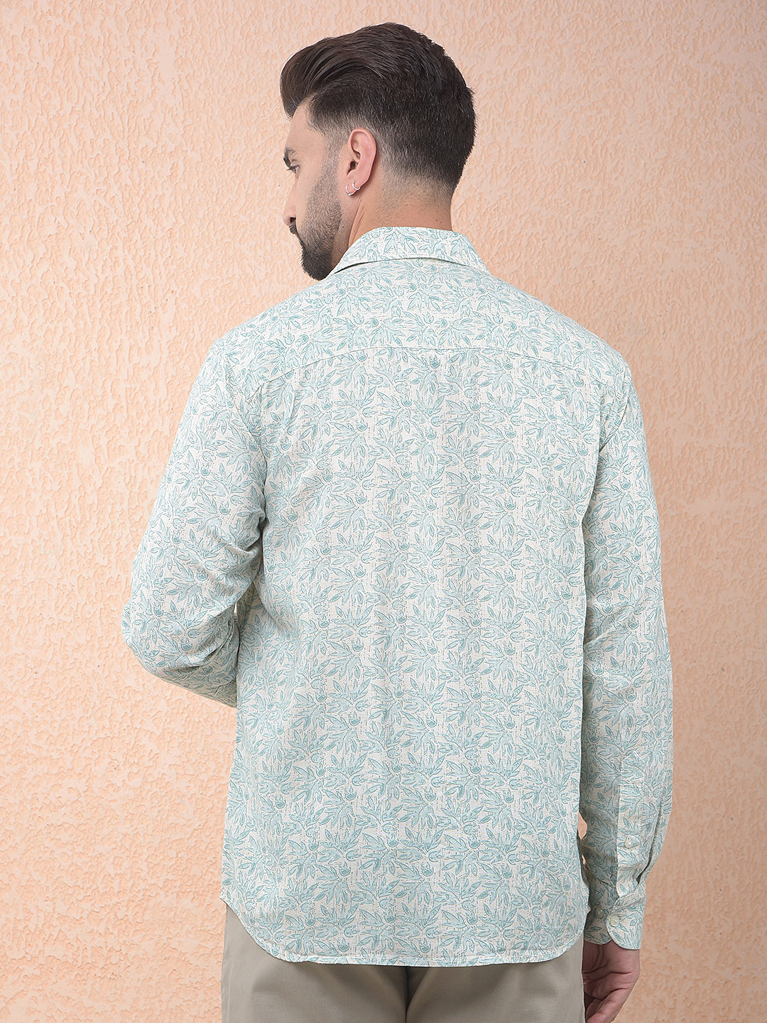 Green Floral Print Linen Shirt