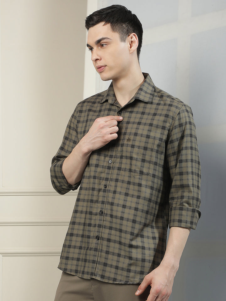 Olive Checked 100% Cotton Shirt