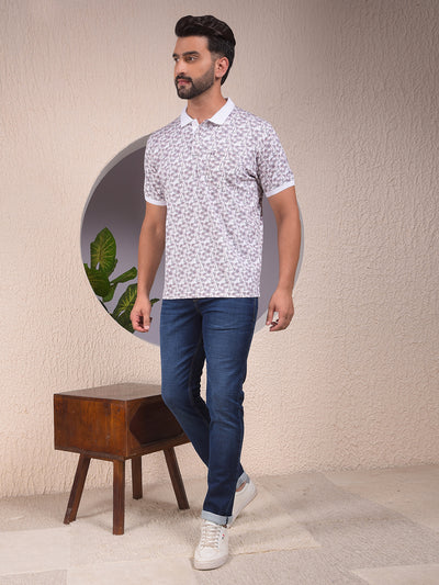 Wine Printed Polo Neck T-Shirt