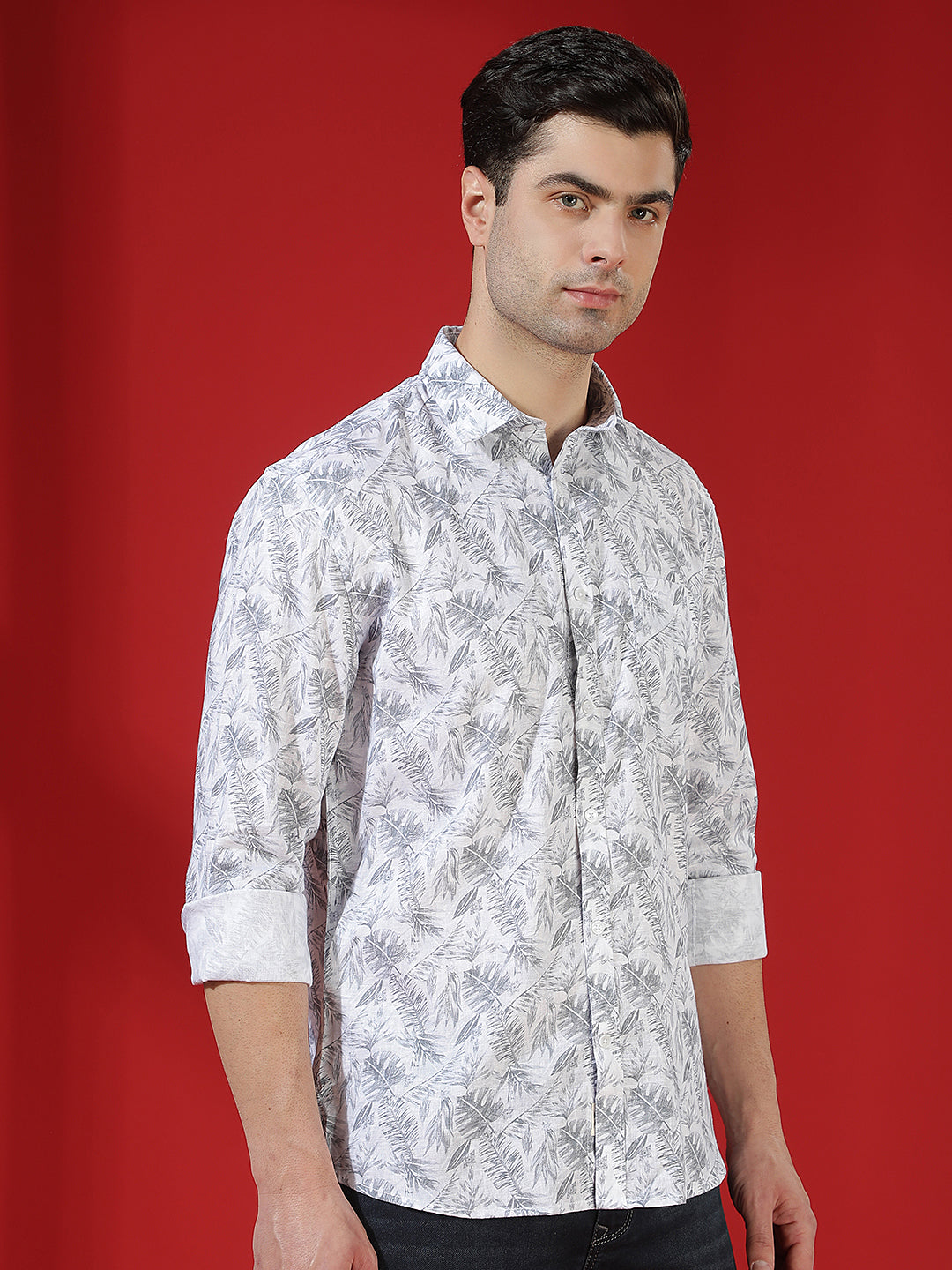 Green Linen Printed Shirt