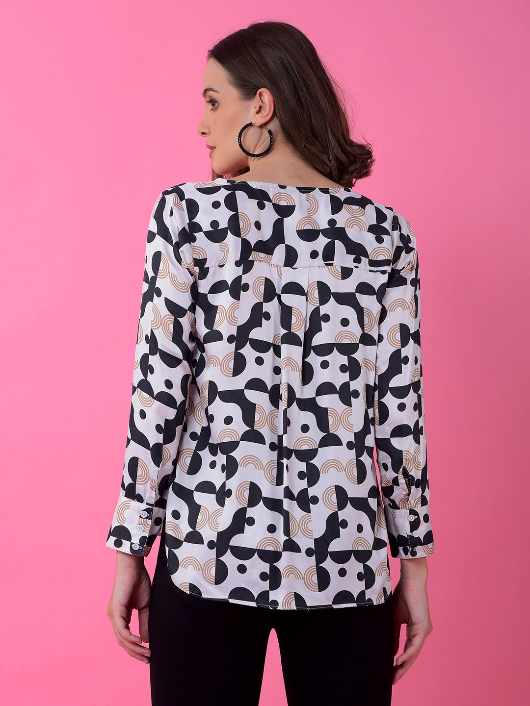 White Printed 100% Modal V-Neck Top
