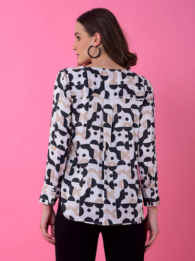 White Printed 100% Modal V-Neck Top