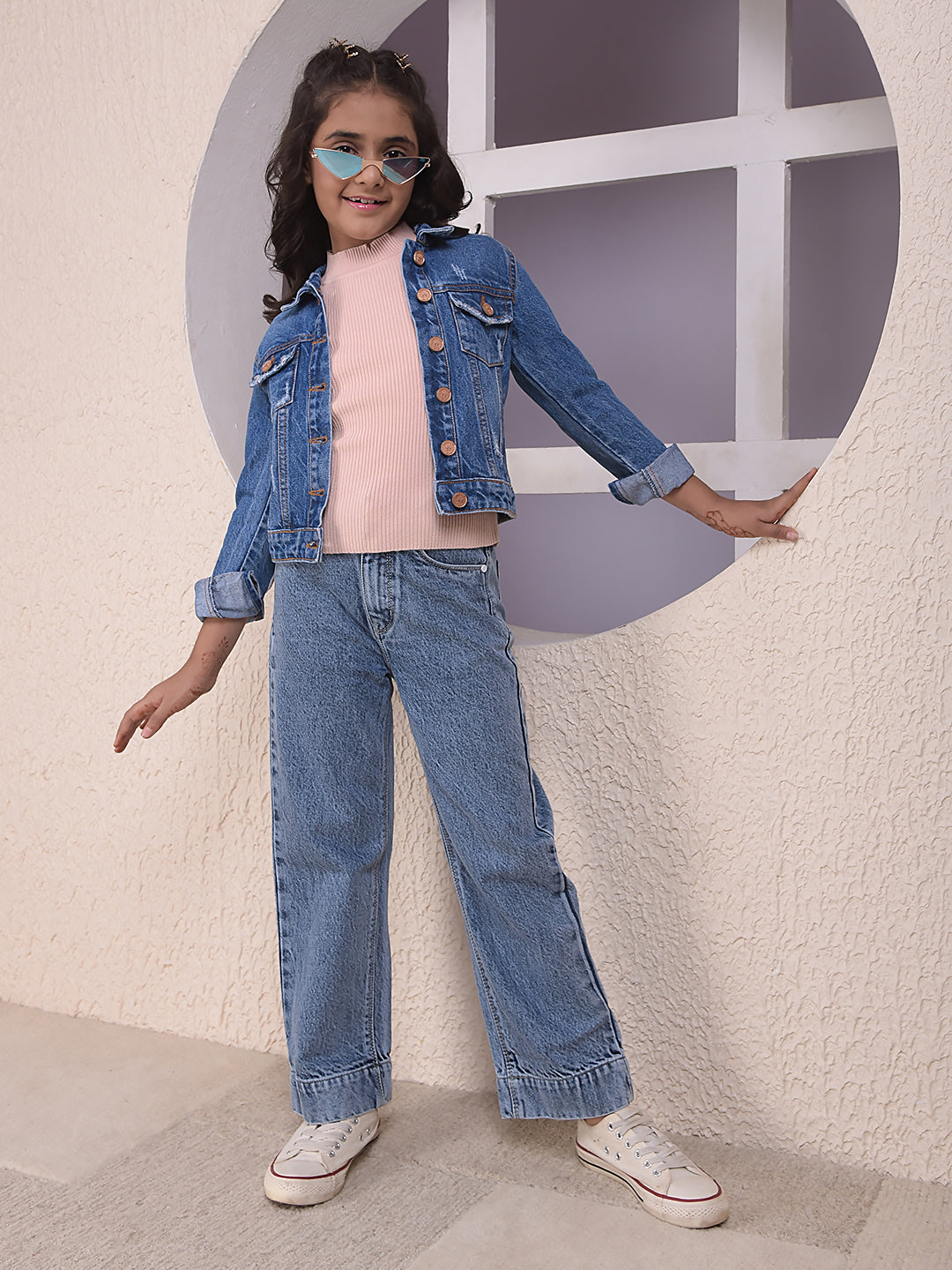 Blue 100% Cotton Cropped Denim Jacket