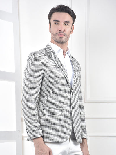 Grey Micro-Check Single-Breasted Blazer