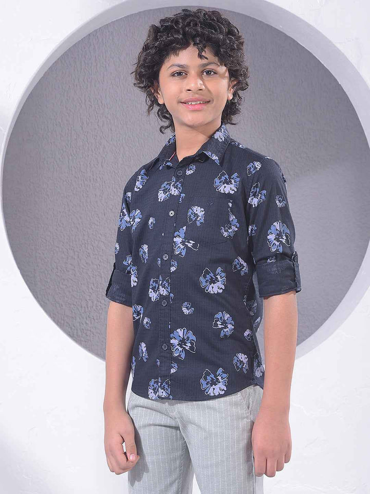 Navy Blue Floral Print Shirt