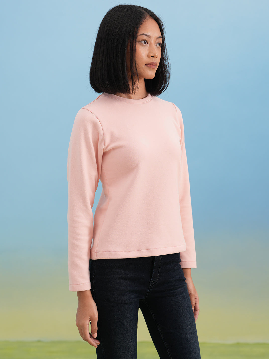 Soft Pink Solid Knit T-Shirt