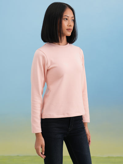 Soft Pink Solid Knit T-Shirt
