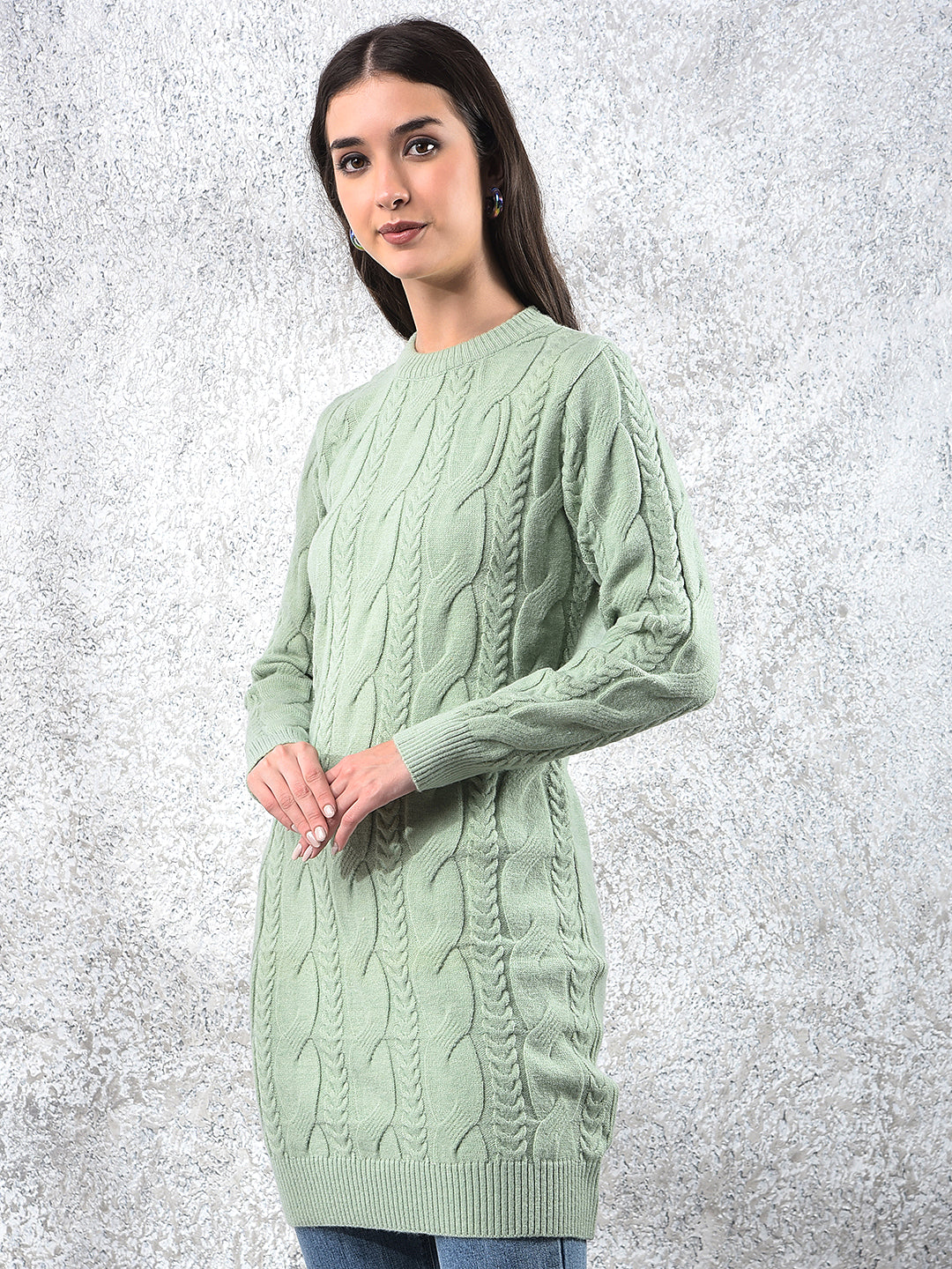 Green Long Length Acrylic Sweater-Women Sweaters-Crimsoune Club