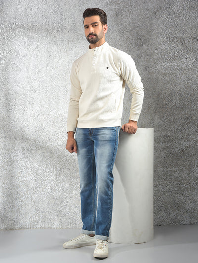 Cream Embossed Polo Sweatshirt