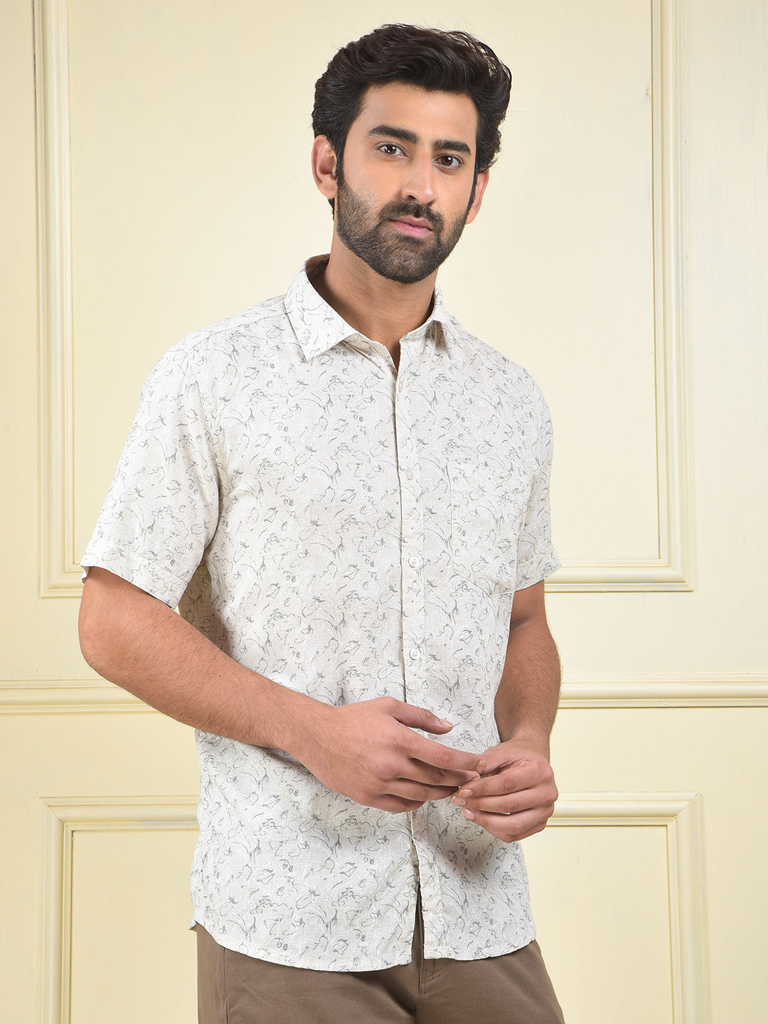 Beige Printed Linen Shirt