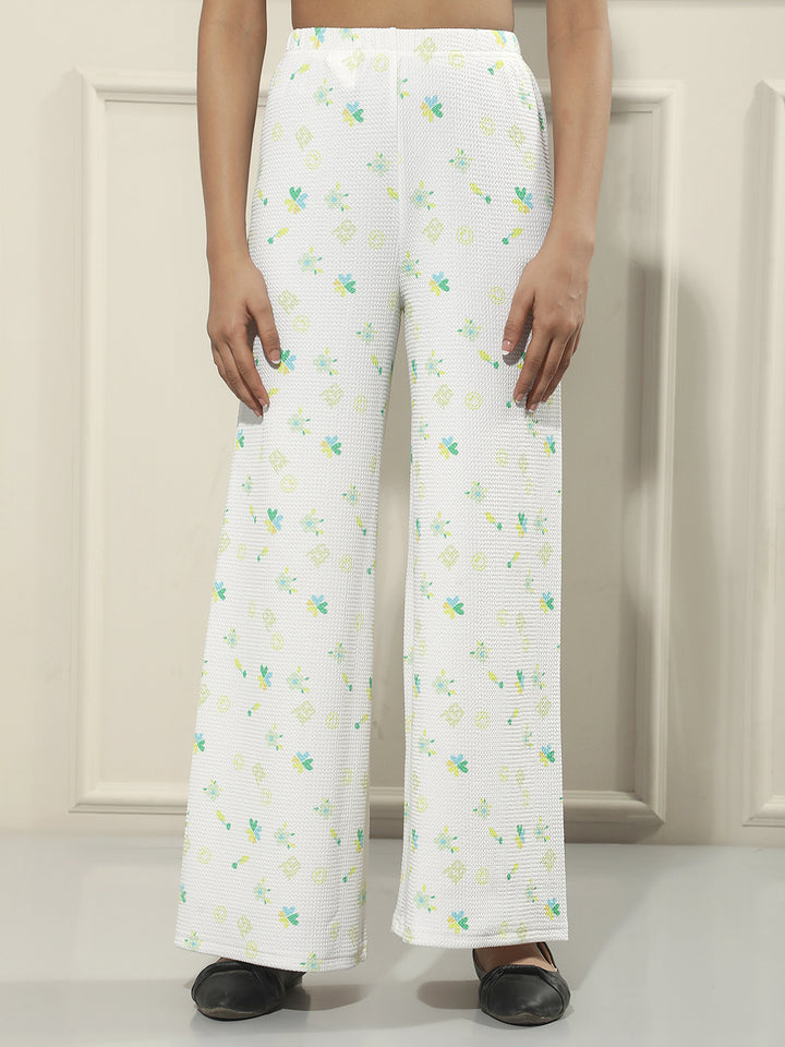 Cream Floral Print Palazzos