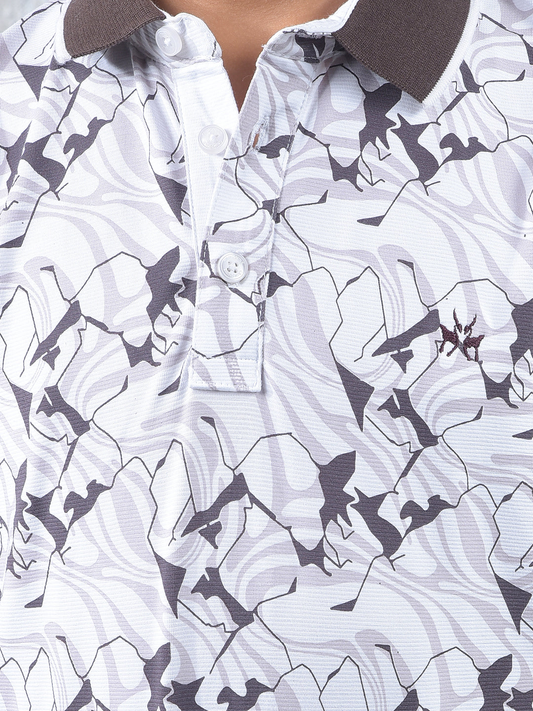 Brown Printed Polo Neck T-Shirt