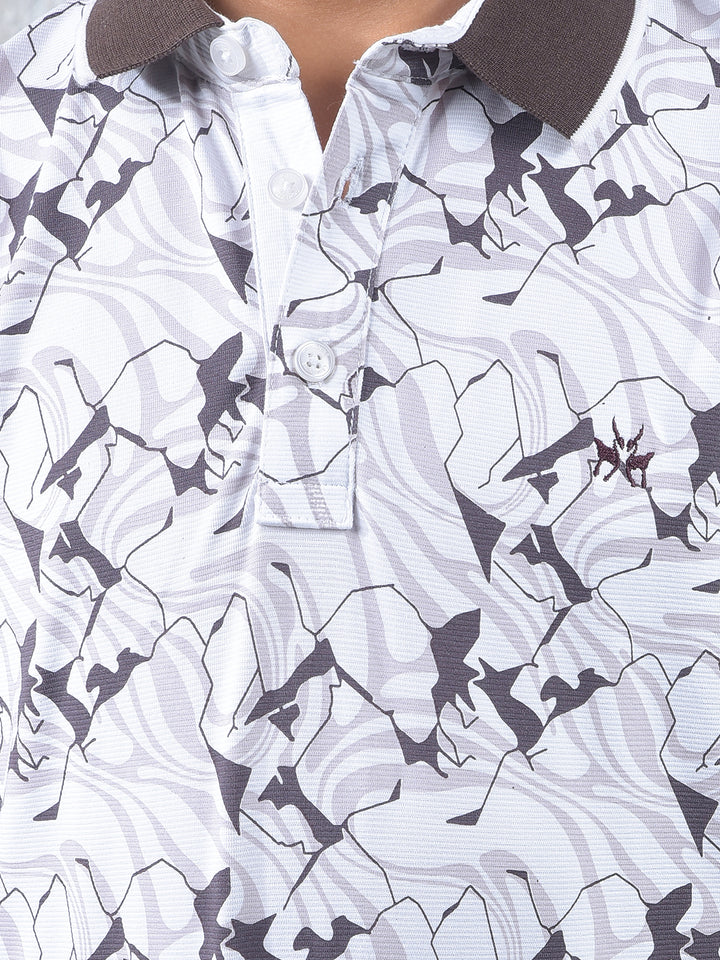 Brown Printed Polo Neck T-Shirt