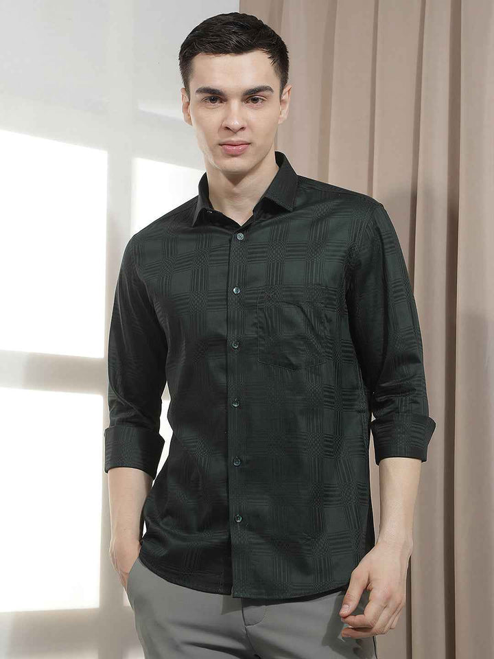 Green Jacquard 100% Cotton Shirt