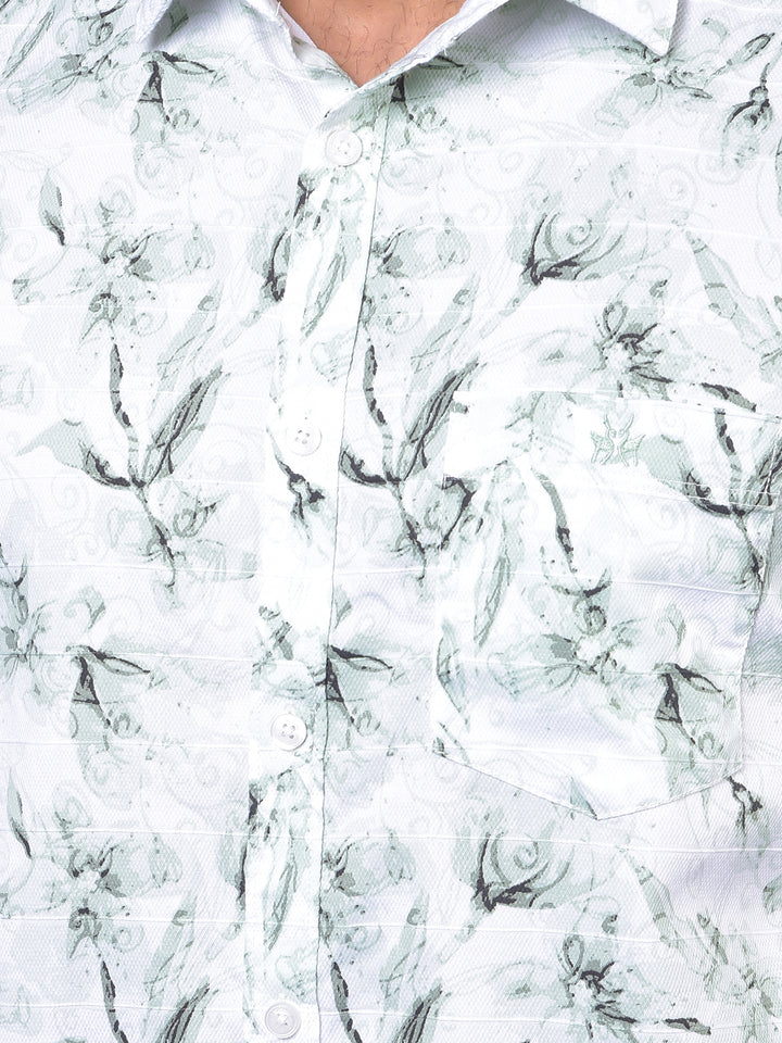Green Floral Print 100% Cotton Shirt