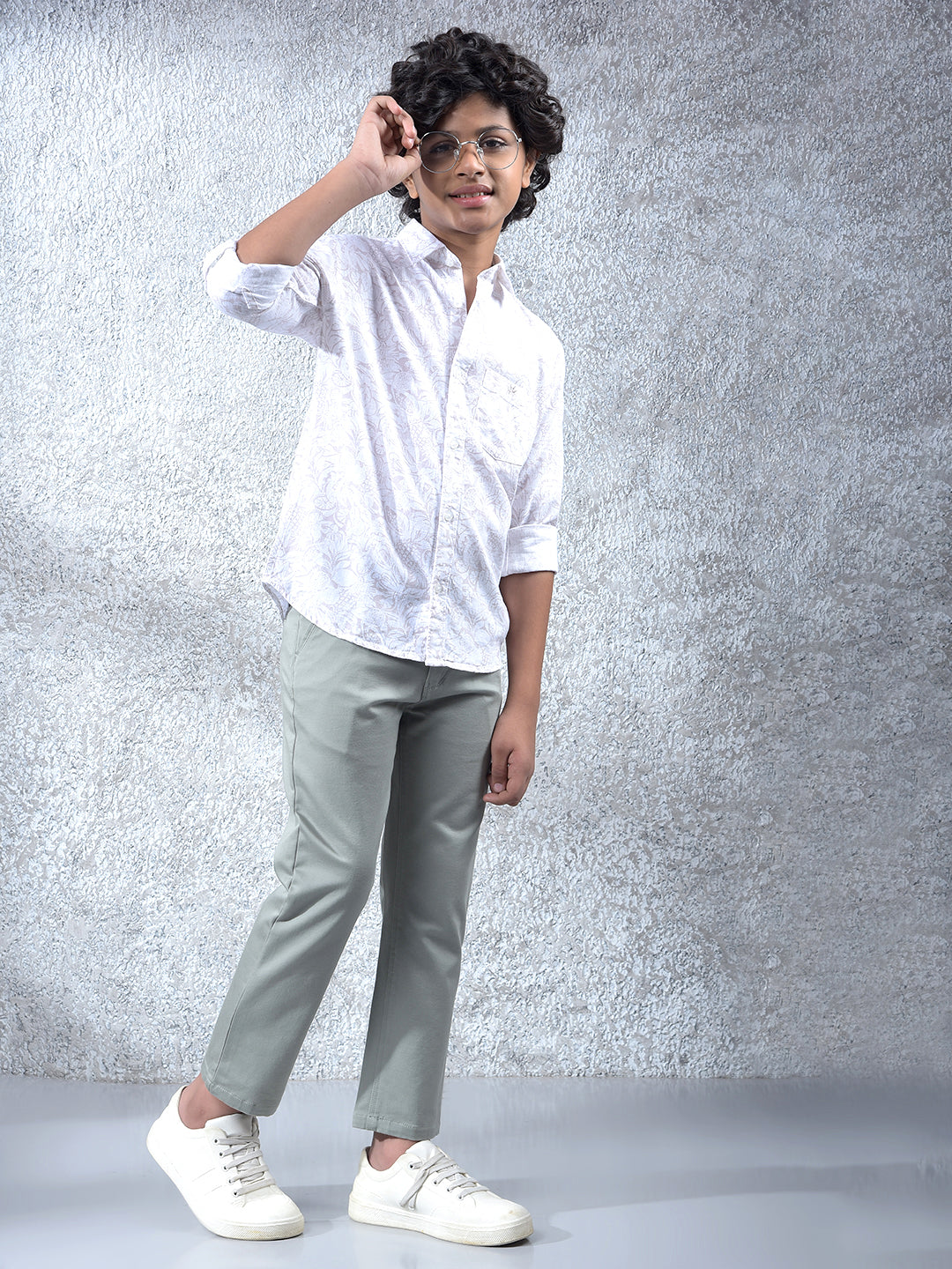 Beige Floral Print Linen Shirt