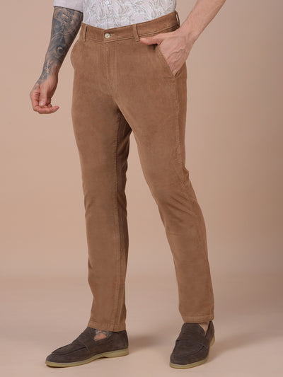Brown Printed Corduroy Trousers
