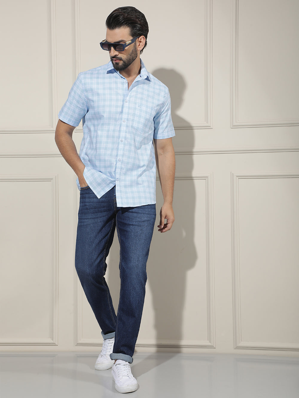 Blue Checked 100% Cotton Shirt