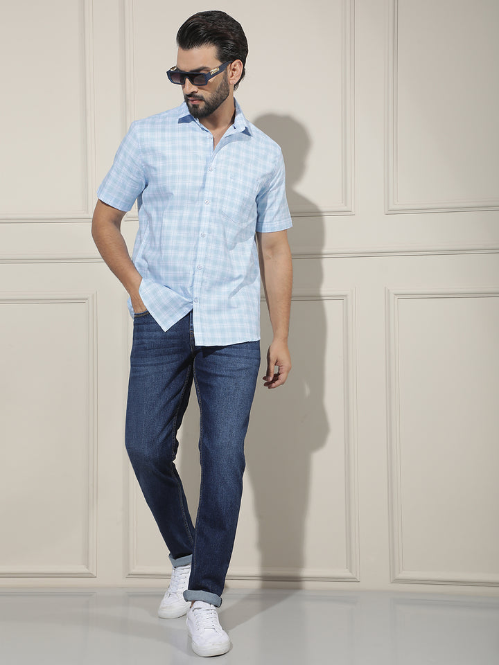 Blue Checked 100% Cotton Shirt