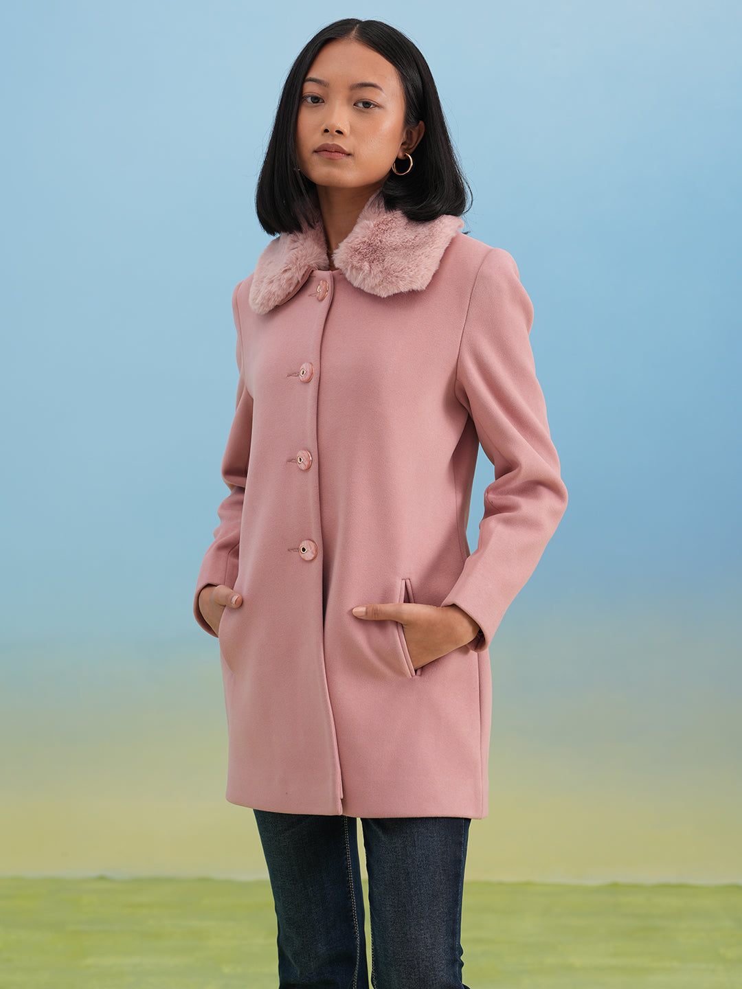 Dusty Pink Classic Woolen Coat