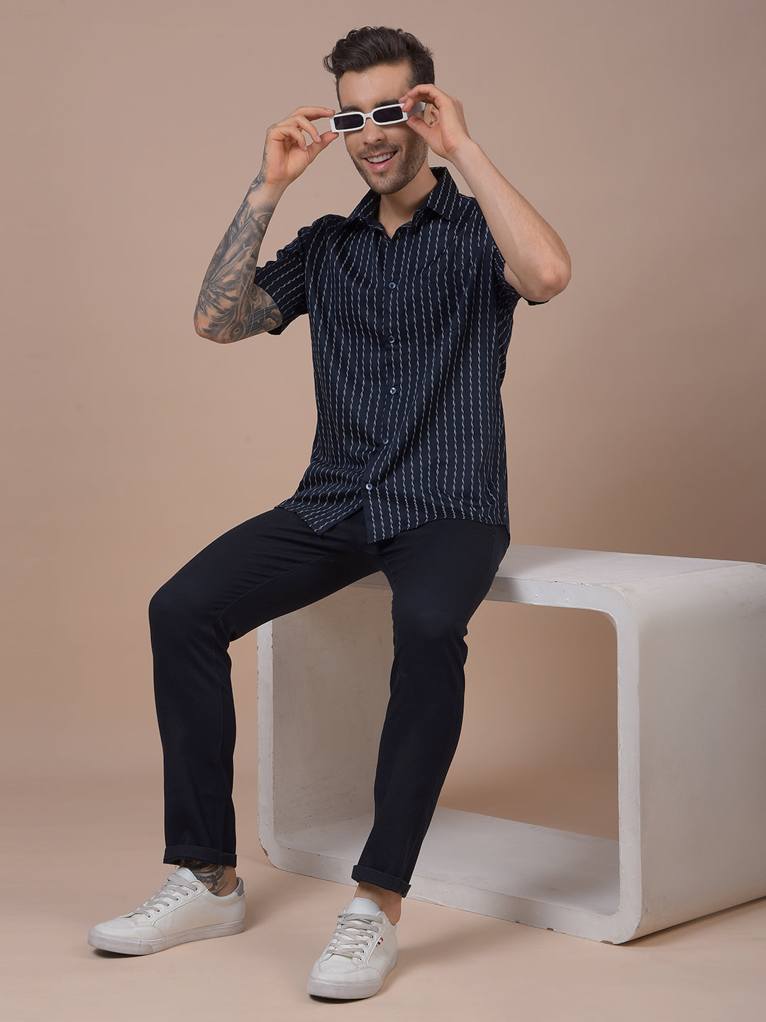Navy Blue Printed Shirt
