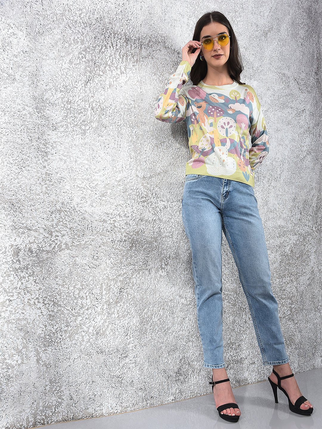 Multi-Color Graphic Print Sweater