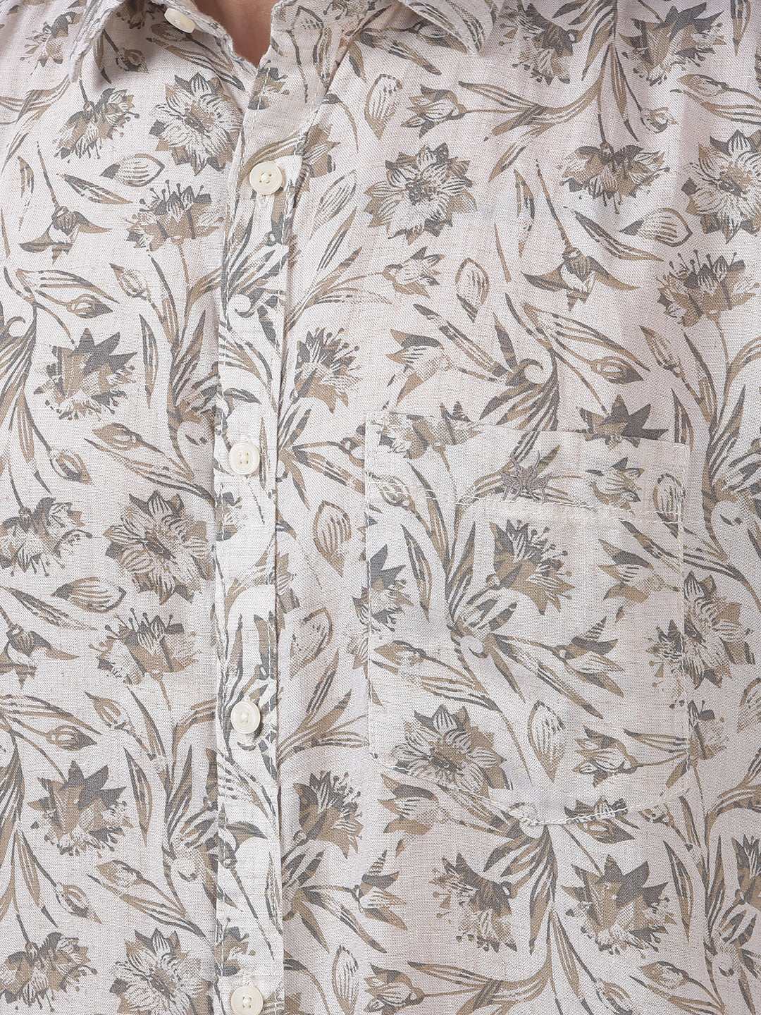 Olive Floral Print Linen Shirt