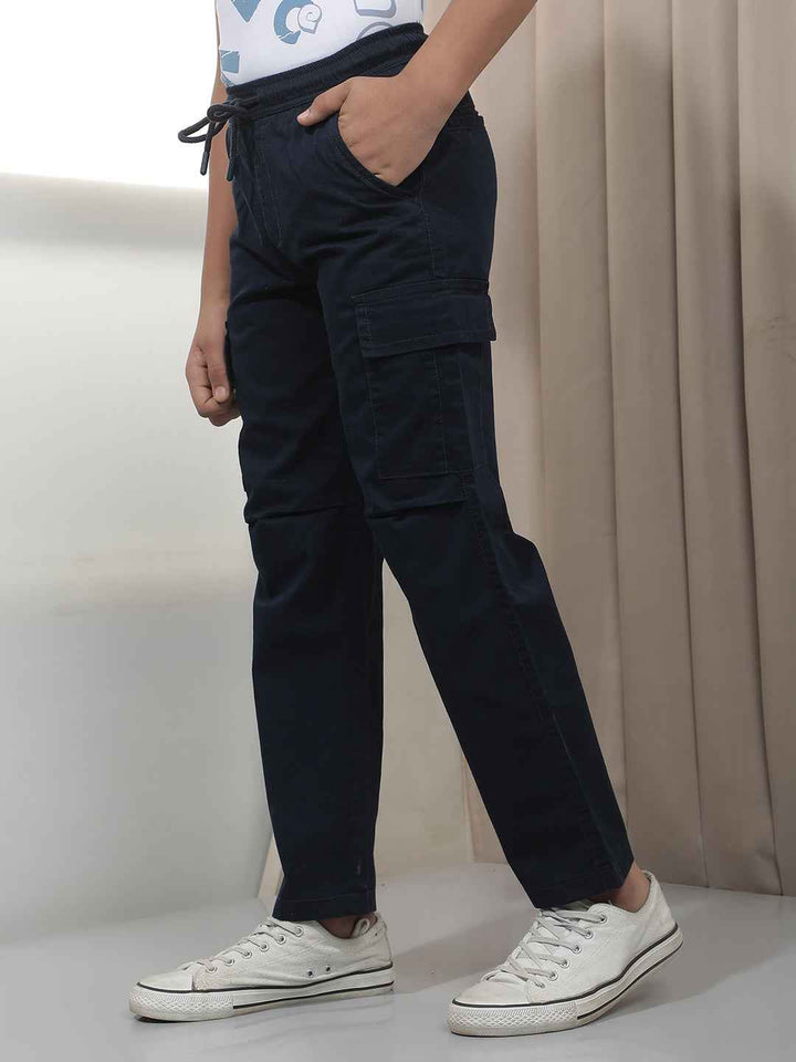 Navy Blue 100% Cotton Cargo Trousers