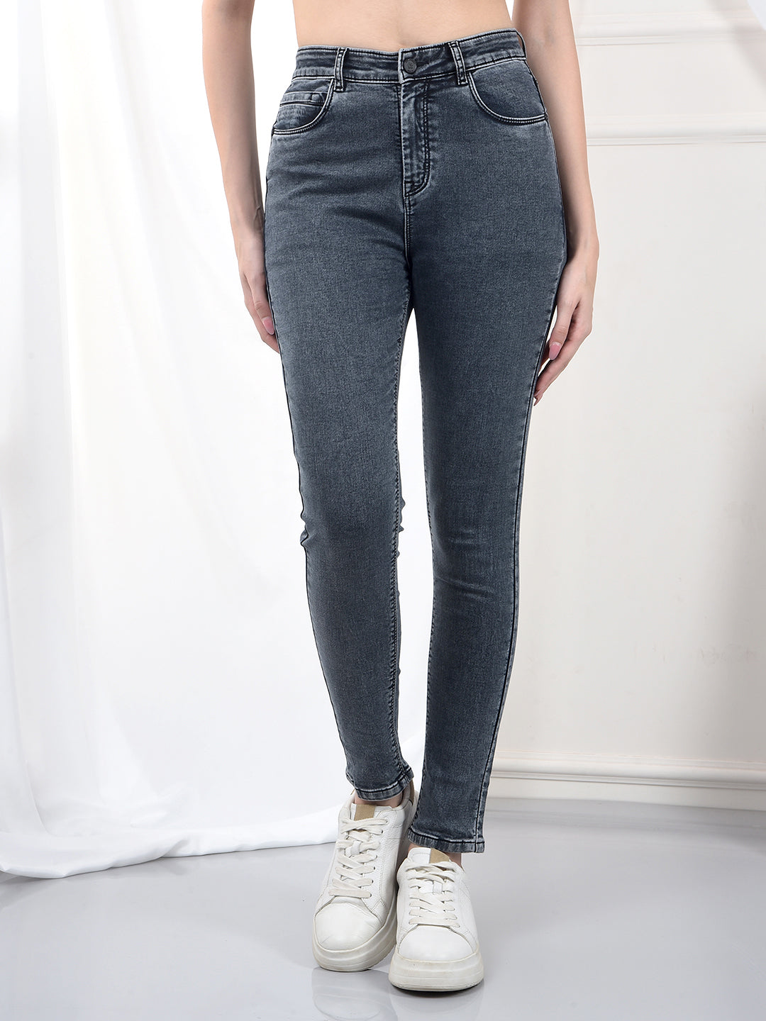 Grey Skinny High-Waist Jeans