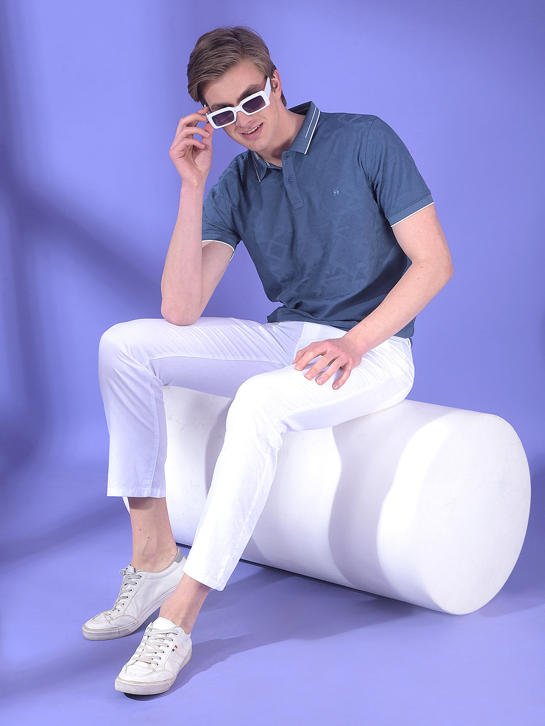 Blue Jacquard Polo T-Shirt