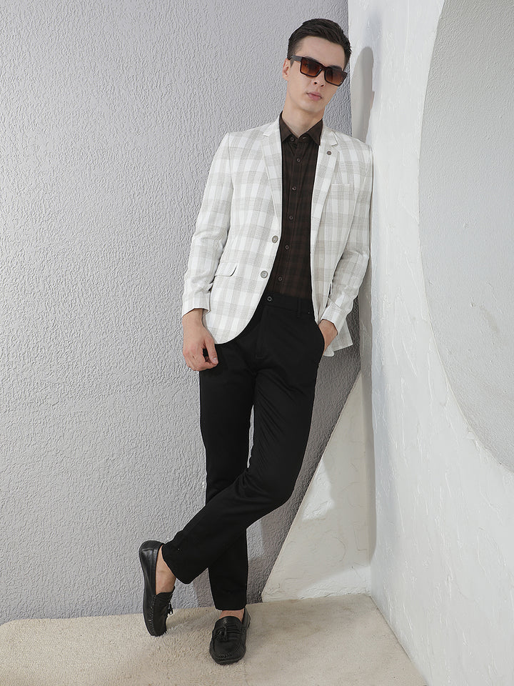 Off White Checked Notched Lapel Blazer
