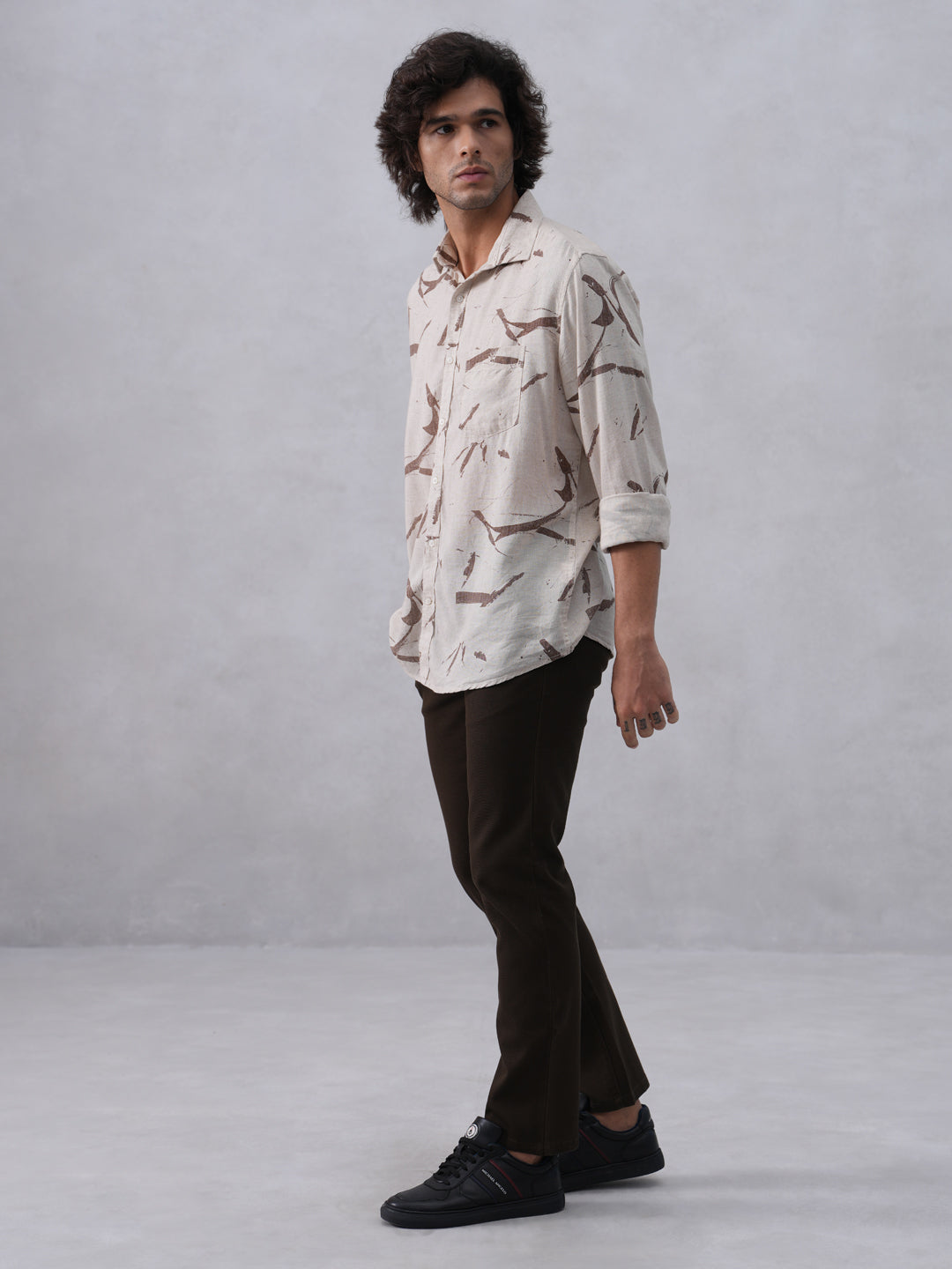 Sleek Brown Printed Linen Shirt