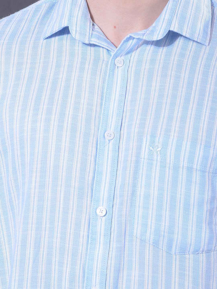 Blue Vertical Striped 100% Cotton Shirt