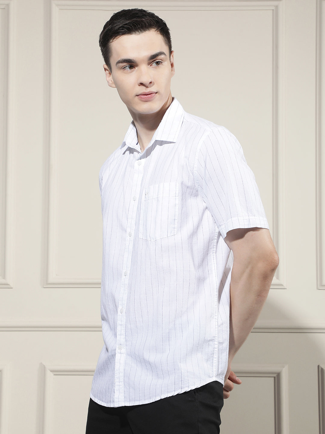 White Vertical Striped 100% Cotton Shirt
