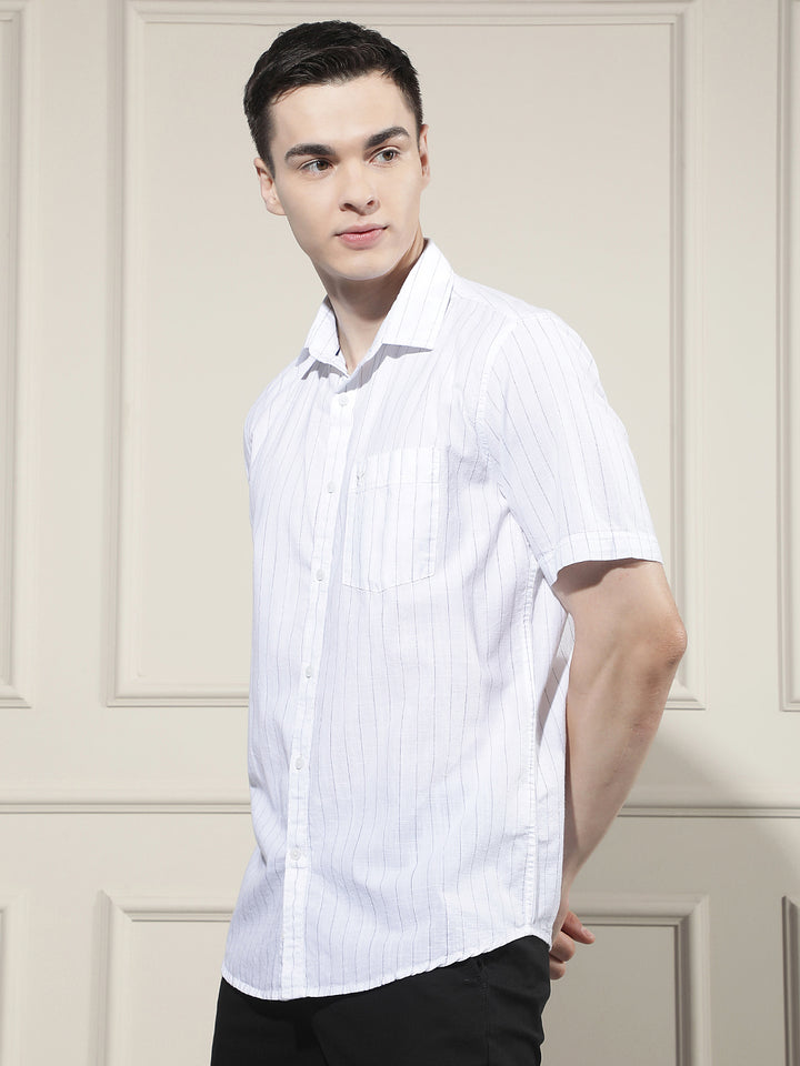 White Vertical Striped 100% Cotton Shirt