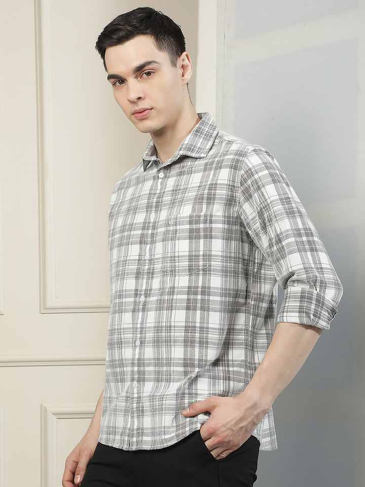 White Checked 100% Cotton Corduroy Shirt