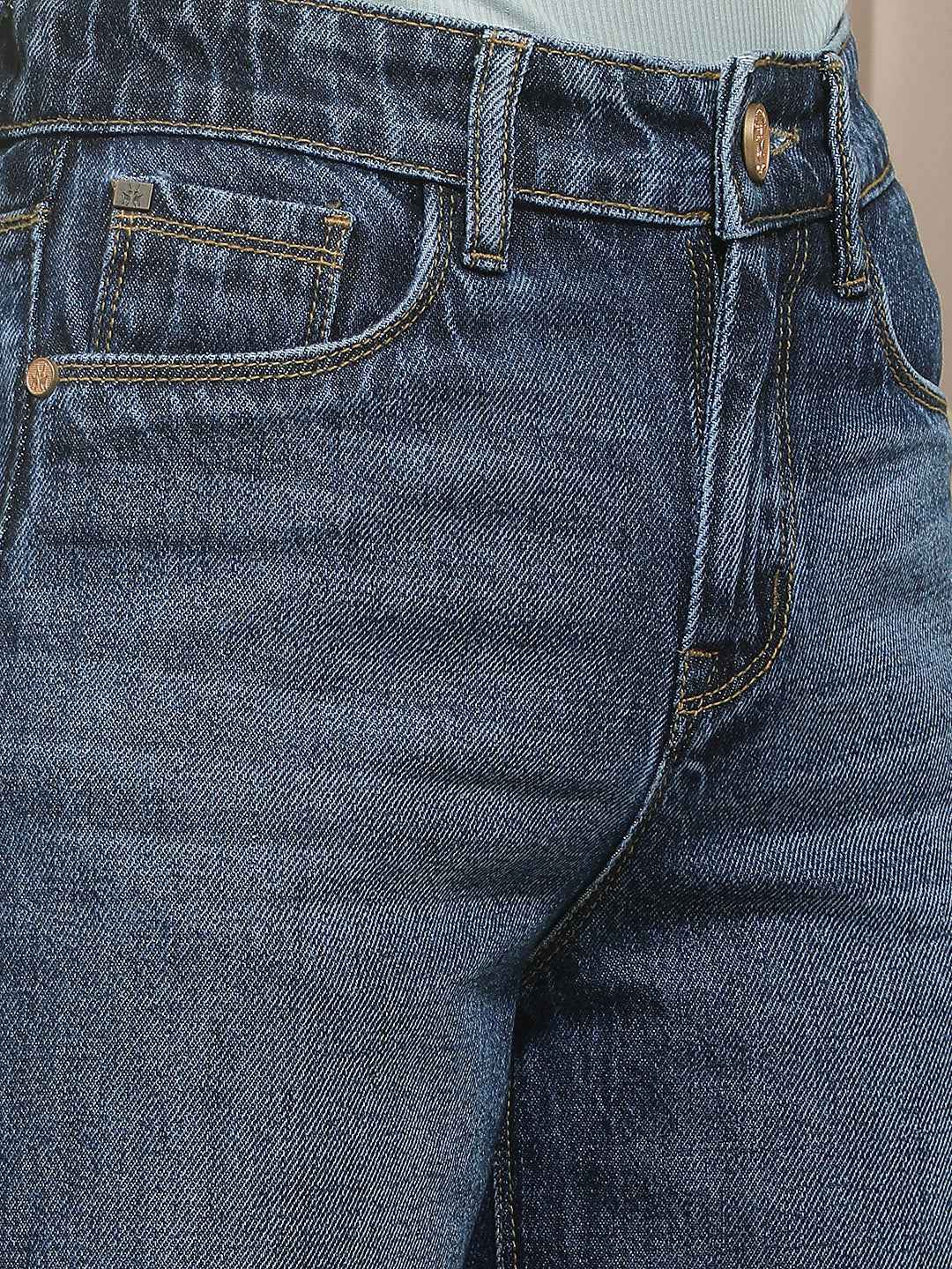 Blue 100% Cotton Wide Leg Jeans
