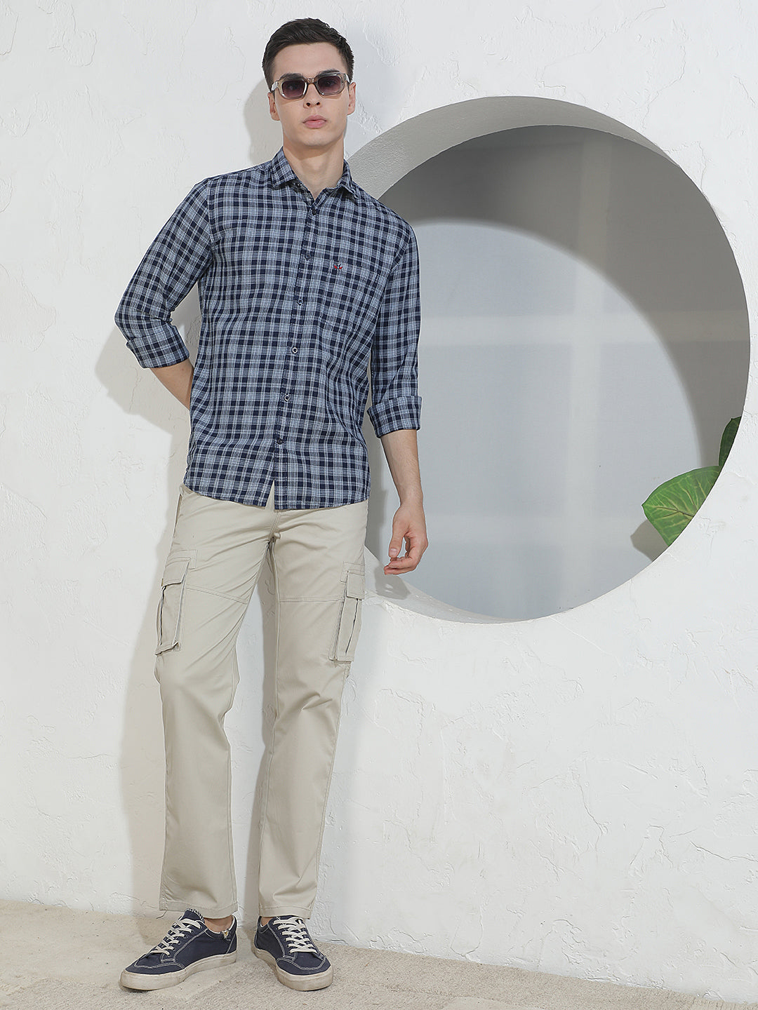 Navy Blue Checked 100% Cotton Shirt